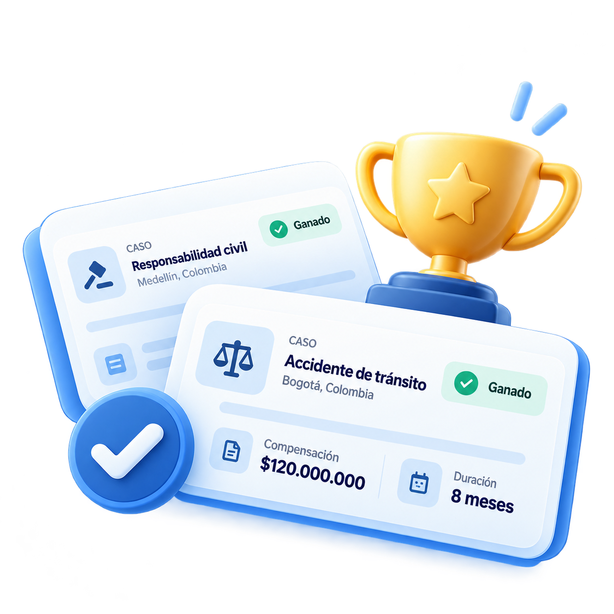 Ilustración 3D de casos legales ganados