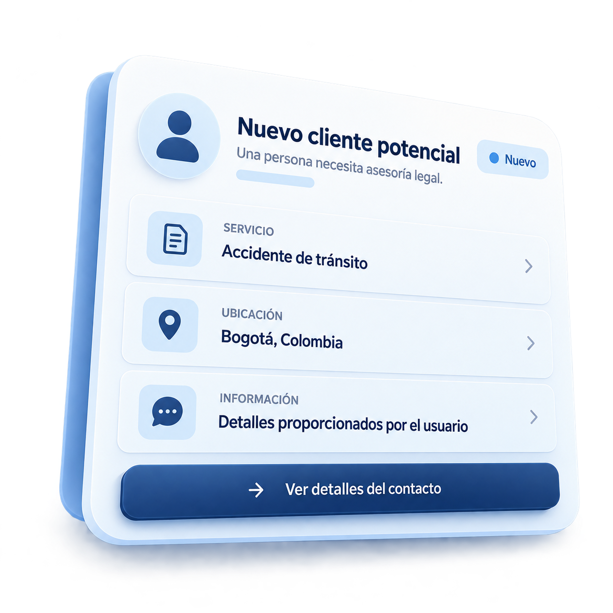 Tarjeta 3D representativa de una solicitud legal